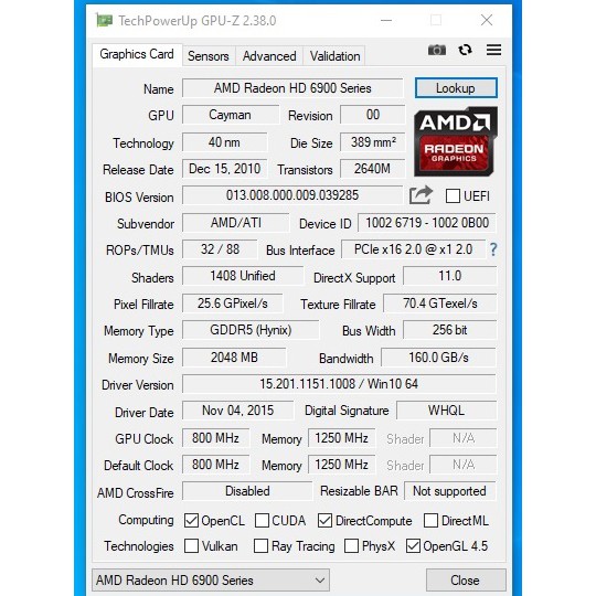 card đồ họa màn hình máy tính AMD Radeon HD 6950 2GD5 vga đồng bộ pc chơi game gaming 2gb ddr5