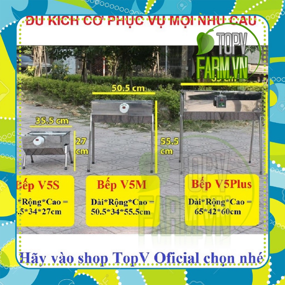 Bếp nướng than hoa TopV V5Plus, quay tự động, lò nướng than inox, bếp nướng ngoài trời, bếp nướng than củi tự xoay