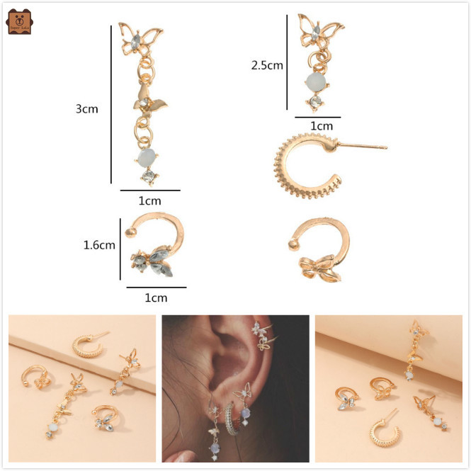 BUTTERFLY Set 5 Khuyên Tai Hình Bướm Đính Đá Thời Trang Cho Nữ