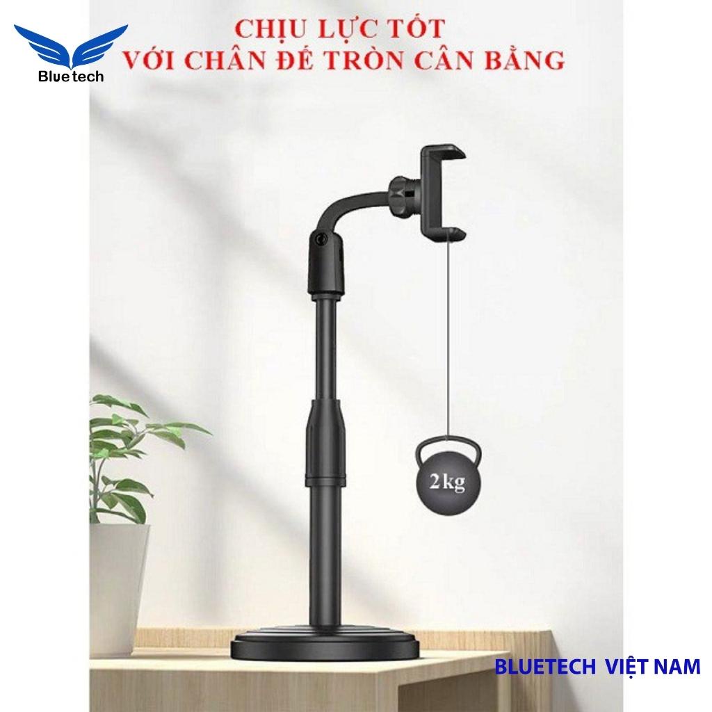 Giá đỡ điện thoại cao cấp xoay 360 độ có điều chỉnh độ cao, kẹp điện thoại đa năng cho chụp hình, livestream - Bluetech
