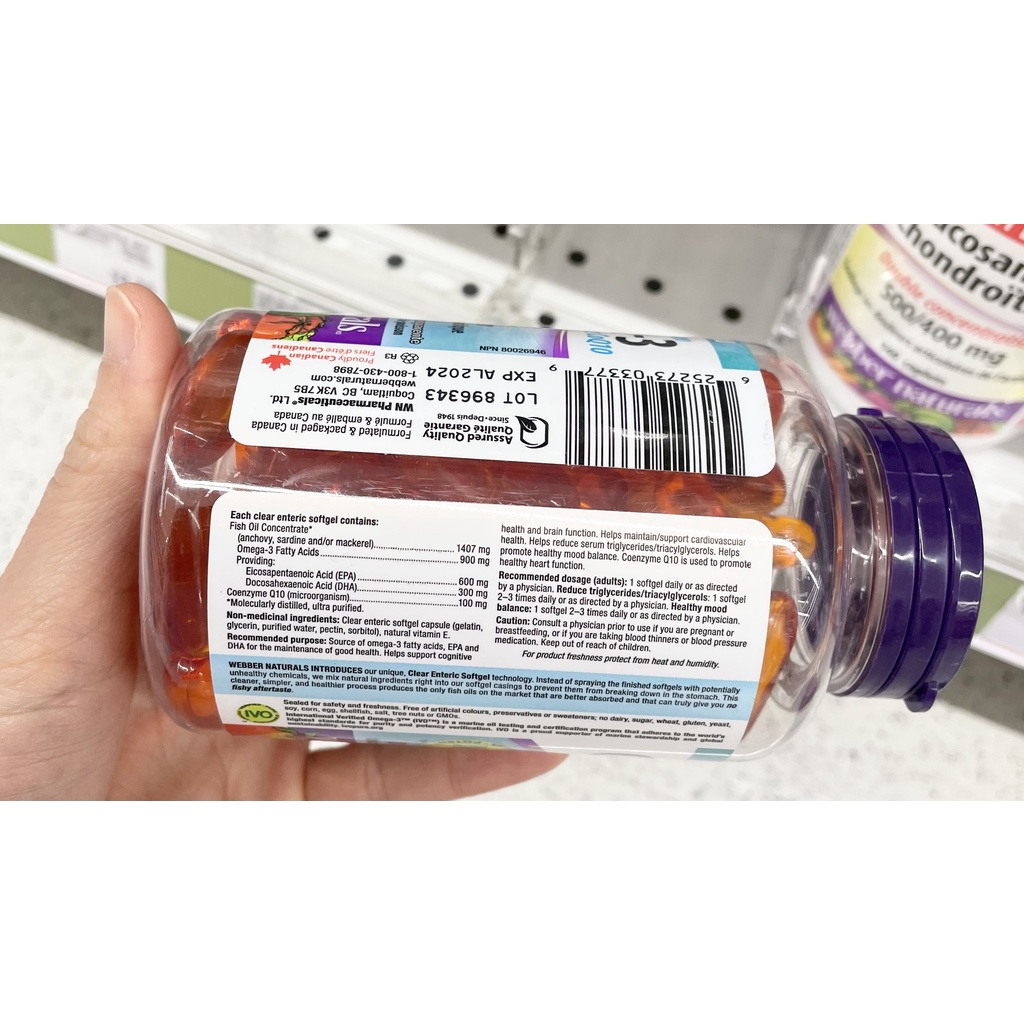 Dầu cá omega 3 900mg& CoQ10 80 viên Webber Natural; HSD T2/2027