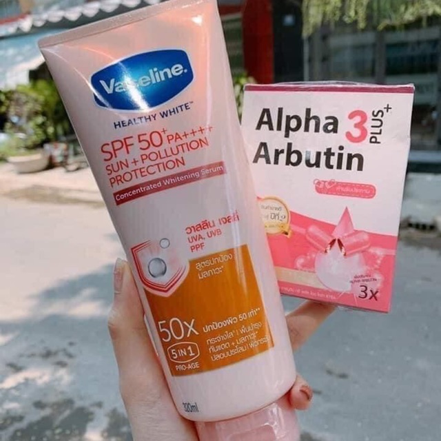 Combo dưỡng Vaseline 50x + Viên kích trắng Anpha abutin