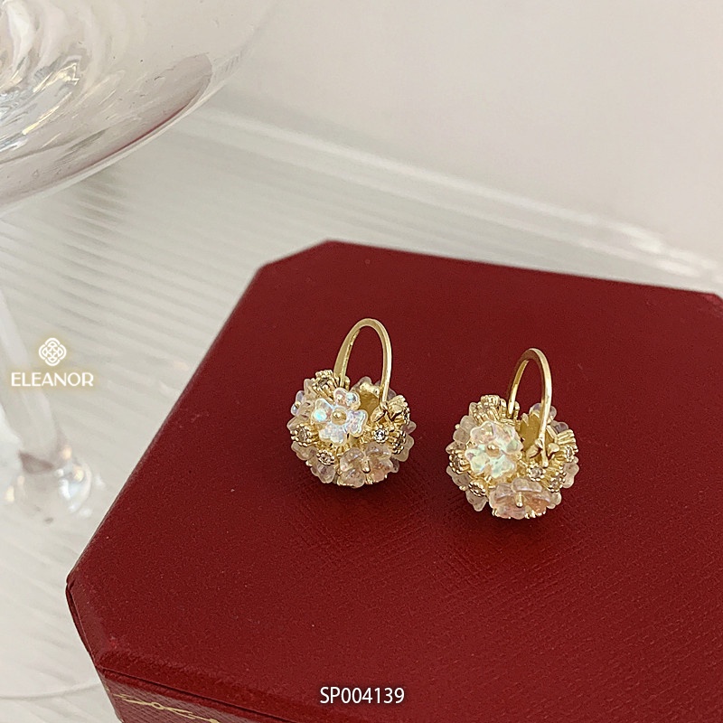 Bông tai nữ chuôi bạc 925 Eleanor Accessories hình quả cầu gắn hoa phụ kiện trang sức 4139