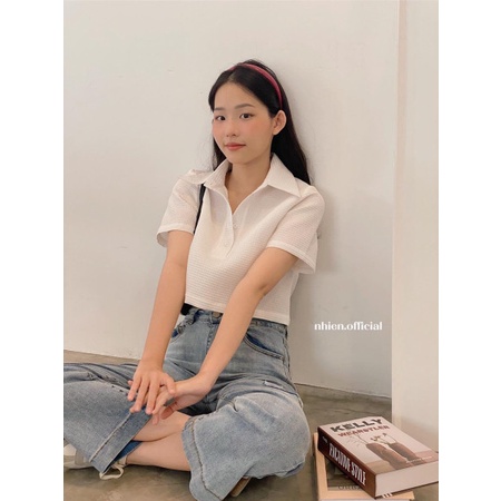 Áo thun croptop cổ V trơn vải tổ ong nữ ⚡ Casper.Store | FREESHIP | ⚡ Phông crt cộc tay cổ bẻ cá tinh ulzzang tiểu thư