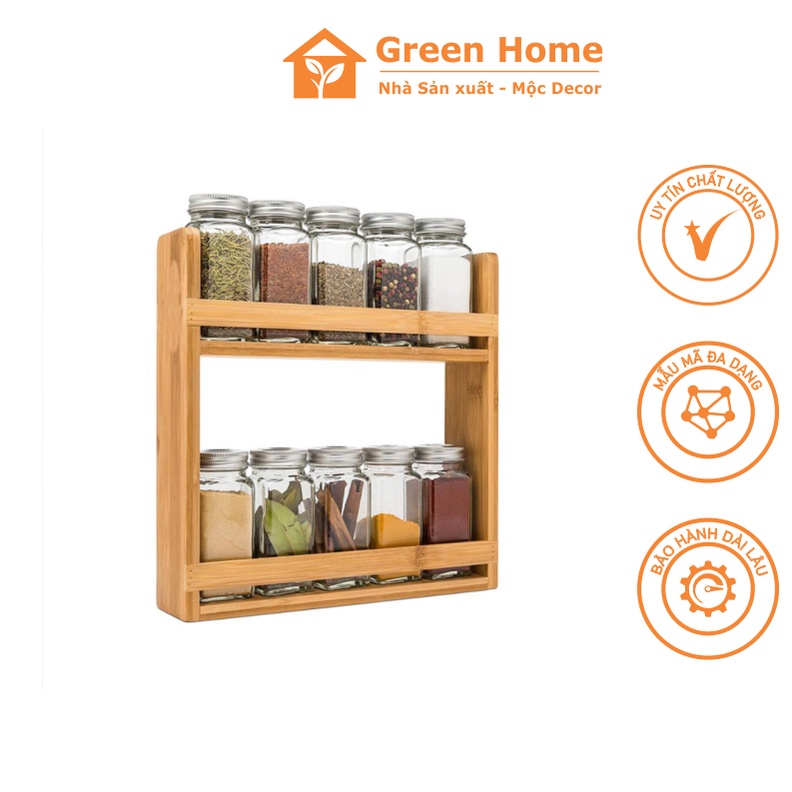Kệ gia vị gỗ sồi 2 tầng - Kệ gia vị dùng để chai lọ Cao Cấp, kệ dùng để đựng các gia vị nấu ăn trong nhà bếp
