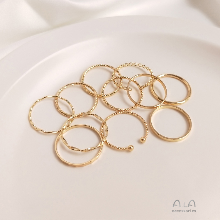 ❤️Jewelry DIY❤️14KGold-Plated Bag Real Gold Color Retaining Batch Flower Wave Ring SimpleinsWind Ring Combination Little Finger Ring Female FashiondiyRing Shank【Ring】