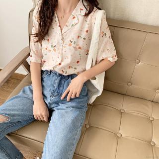 Áo Sơ Mi Chiffon Cổ Chữ V Họa Tiết Hoa Thời Trang Phong Cách Hàn Quốc