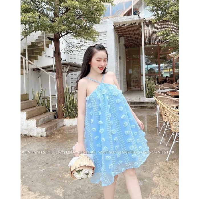 Đầm voan bông hai lớp, đầm cổ yếm, đầm tiểu thư dãng xòe, váy đi tiệc vải bông, váy xòe bồng, váy nữ mặc đi chơi