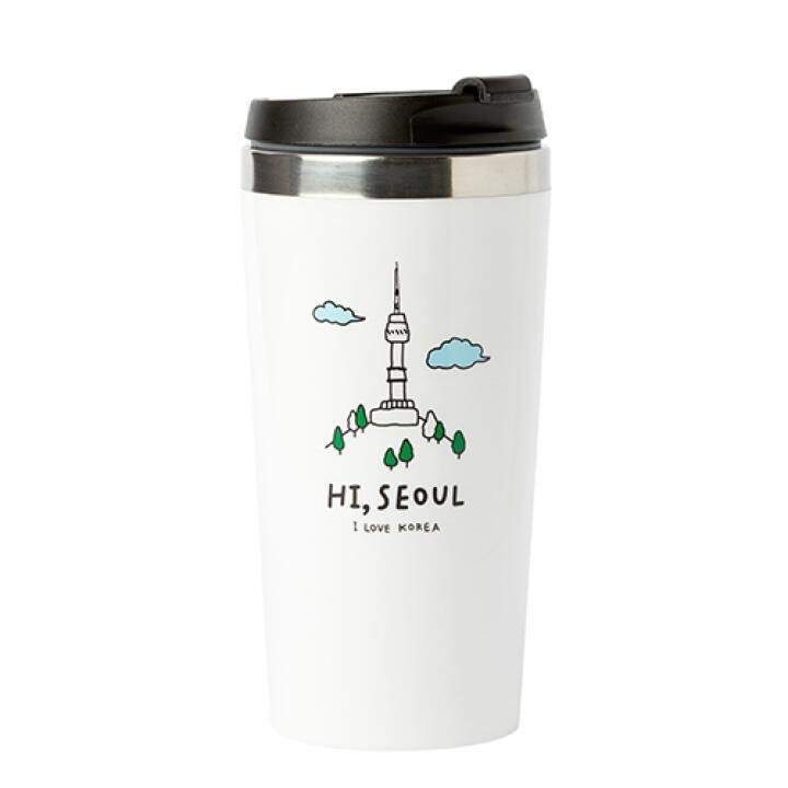 Bình Nước Giữ Nhiệt ARTBOX Hàn Quốc Màu Trắng In Họa Tiết Tòa Tháp Seoul