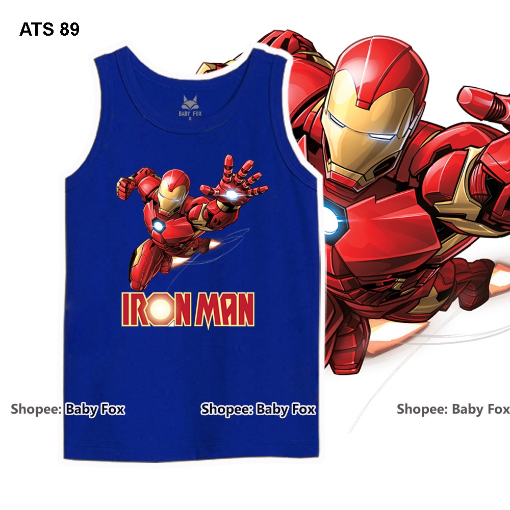 Áo thun bé trai sát nách 100% cotton cao cấp, BABY FOX, hình người nhện, người sắt i