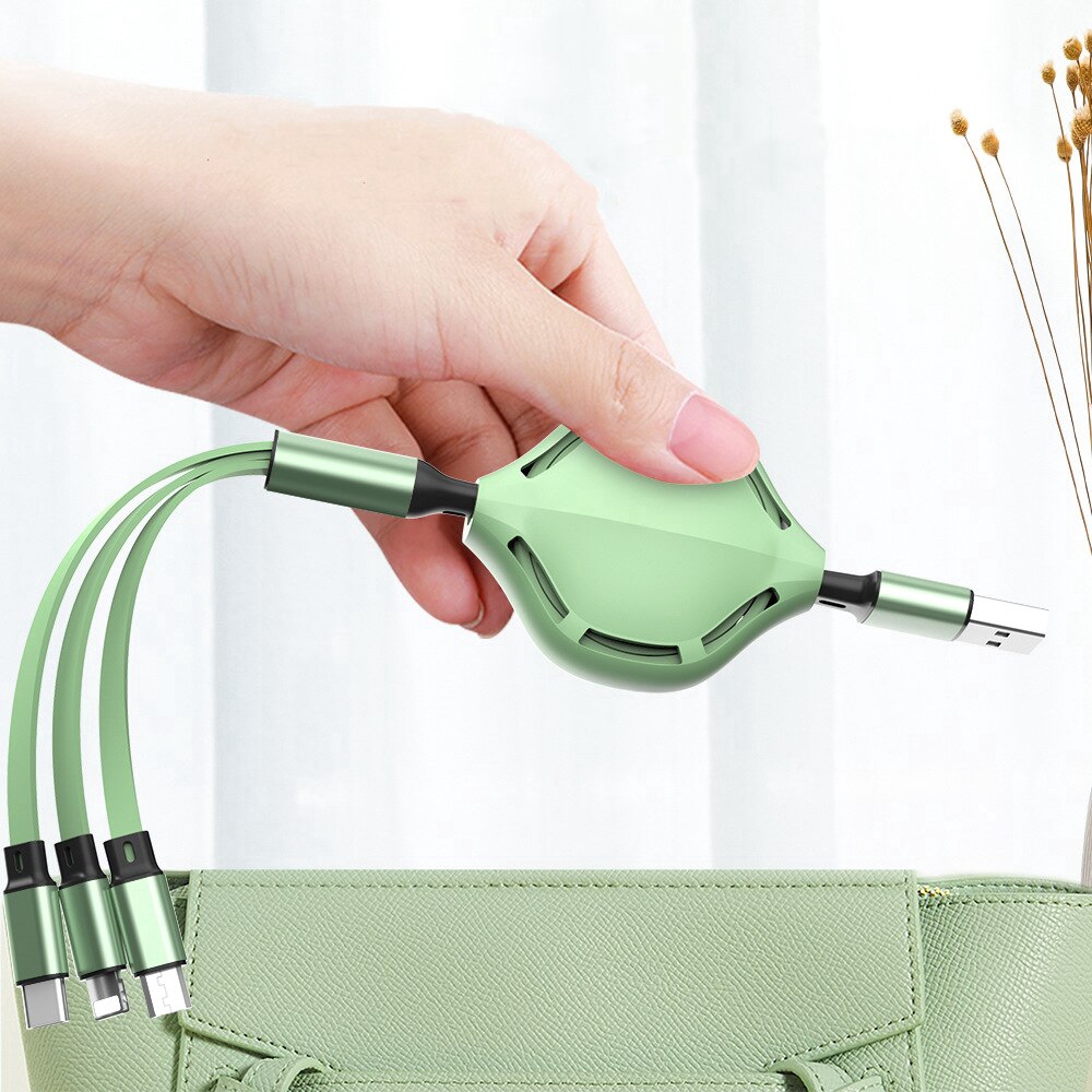 Dây Cáp Sạc Rút Gọn 3 Trong 1 Micro Usb Type C Dài 1m Dành Cho Điện Thoại