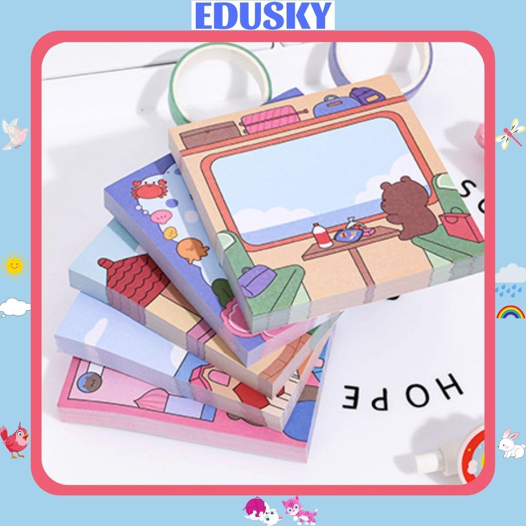 Giấy Note Ghi Chú Cute EDUSKY Tập 100 Tờ Phong Cách Nhật Trang Trí Họa Tiết Hoạt Hình Đáng Yêu Kích Thước 8x8cm