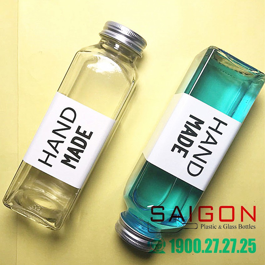 Chai Thủy Tinh Vuông nước Ép 300ml Nắp Nhôm