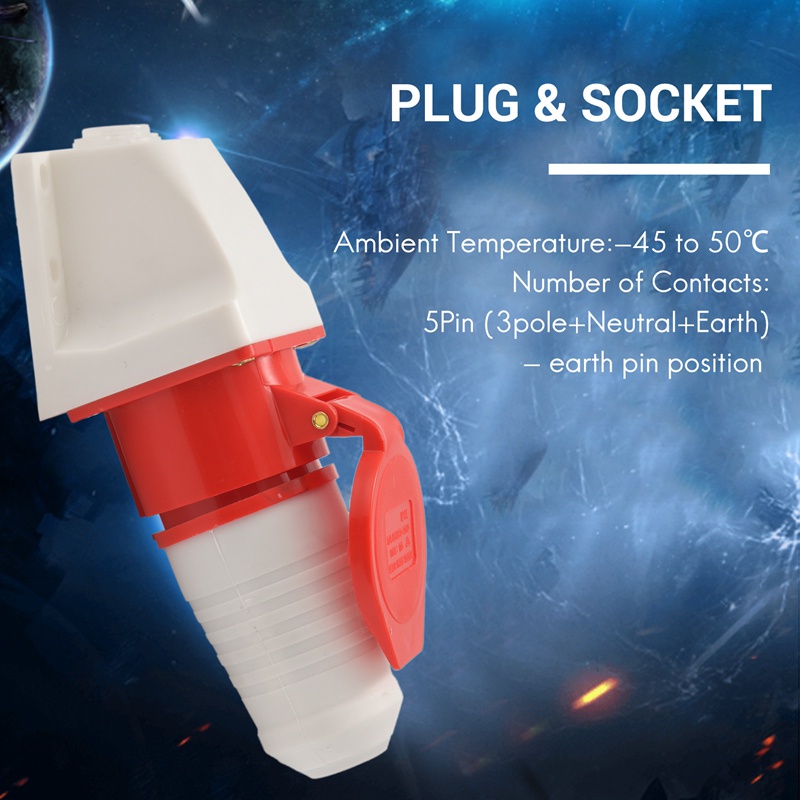 16 Amp 5 chân Cắm &amp; Ổ cắm Chống thời tiết IP44 3 pha 380-415v 3P + N + Earth 16A