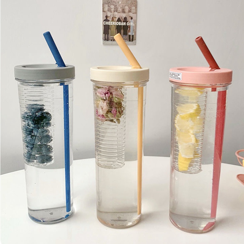 Bình Nước Trong Suốt Kèm Ống Hút 700ml Tiện Lợi