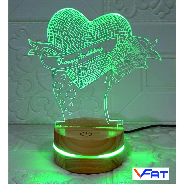 Đèn 3D led,  Đèn Happy birthday, quà tặng sinh nhật, đèn ngủ 16 màu, đèn đổi màu, quà tặng, đèn mica, VFAT Shop