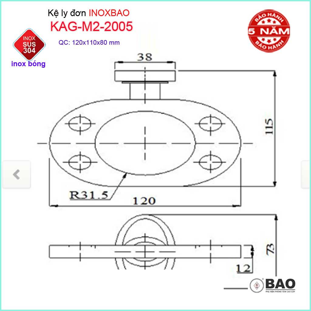 Kệ ly Inox Bảo, kệ ly Inox SUS304 KAG-M2-2005, giá ly bàn chải đánh răng SUS304 cao cấp siêu bền thiết kế tuyệt đẹp tiện