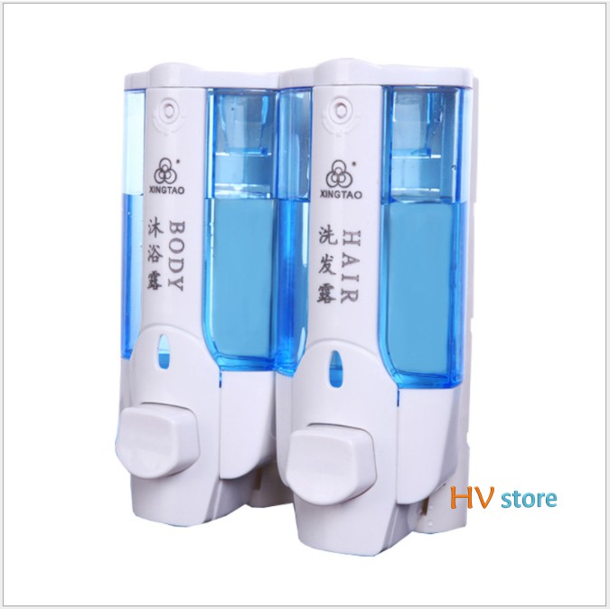 Hộp sữa tắm, dầu gội đôi trắng xanh, dung tích mỗi bình 350ml - có chữ phân biệt - HV Store 225