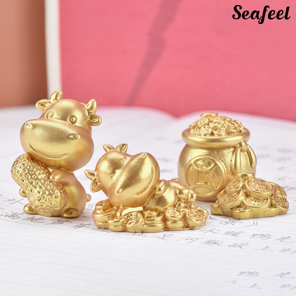 Mô hình chú bò thiết kế kiểu hoạt hình bằng nhựa resin trang trí bàn/nhà cửa/xe hơi/sân vườn
