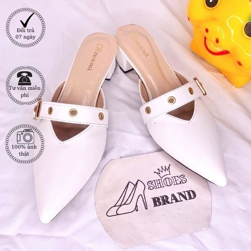 Sục mũi nhọn, giày cao gót nữ phối khóa vàng, đế vuông 5p - MÃ C07