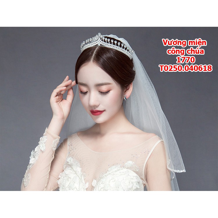 Vương miện cô dâu công chúa dùng trong nhà thờ kết hợp voan tuyệt đẹp