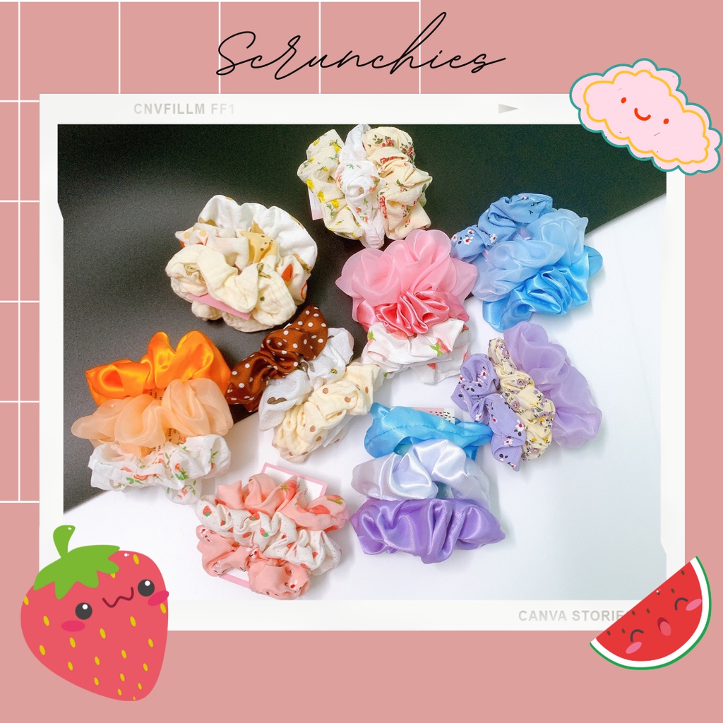 [Handmade] Set 3 cột tóc scrunchies dễ thương mix ngẫu nhiên dành cho bạn nữ