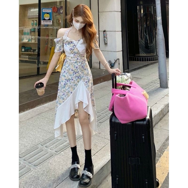 Đầm hoa ngắn tay dáng ôm thời trang phong cách Hàn Quốc cho nữ