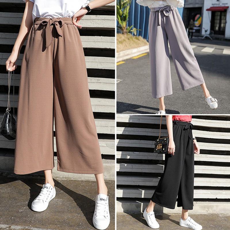 Quần ống rộng lưng cao chất Chiffon thời trang công sở thanh lịch