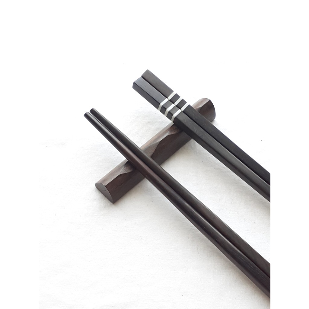 Đũa gỗ Mun vuông khảm trai 3 vạch - Đũa gỗ tự nhiên cao cấp 21.5 cm