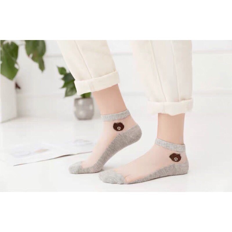 [RẺ VÔ ĐỊCH] Túi 10 đôi tất chân lưới GẤU NÂU BROWN cổ ngắn nhiều màu chất len đẹp Hàn Quốc - Phụ kiện thời trang