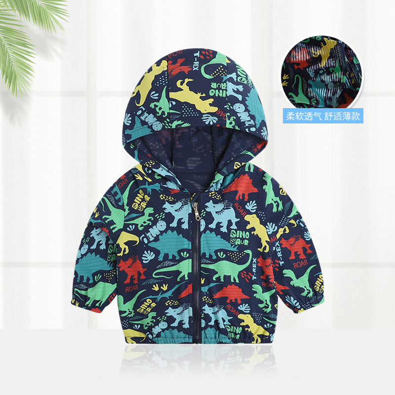 Áo Khoác Chống Nắng Có Mũ Trùm Bằng Vải Cotton Mỏng Thoáng Khí In Họa Tiết Khủng Long Rằn Ri Thời Trang Xuân Hè Cho Bé Trai 1 Tuổi