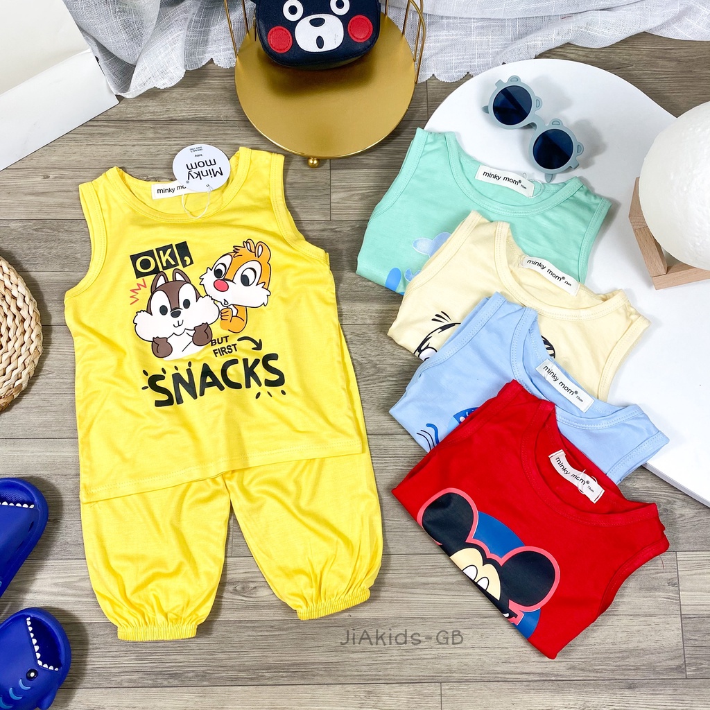 [Bé:8-27kg] Bộ Minky Mom Áo Ba Lỗ với Quần Alibaba, Vải Thun Lạnh Thoáng Mát Trơn, In Hình Động Vật- Mã: BL-IN28