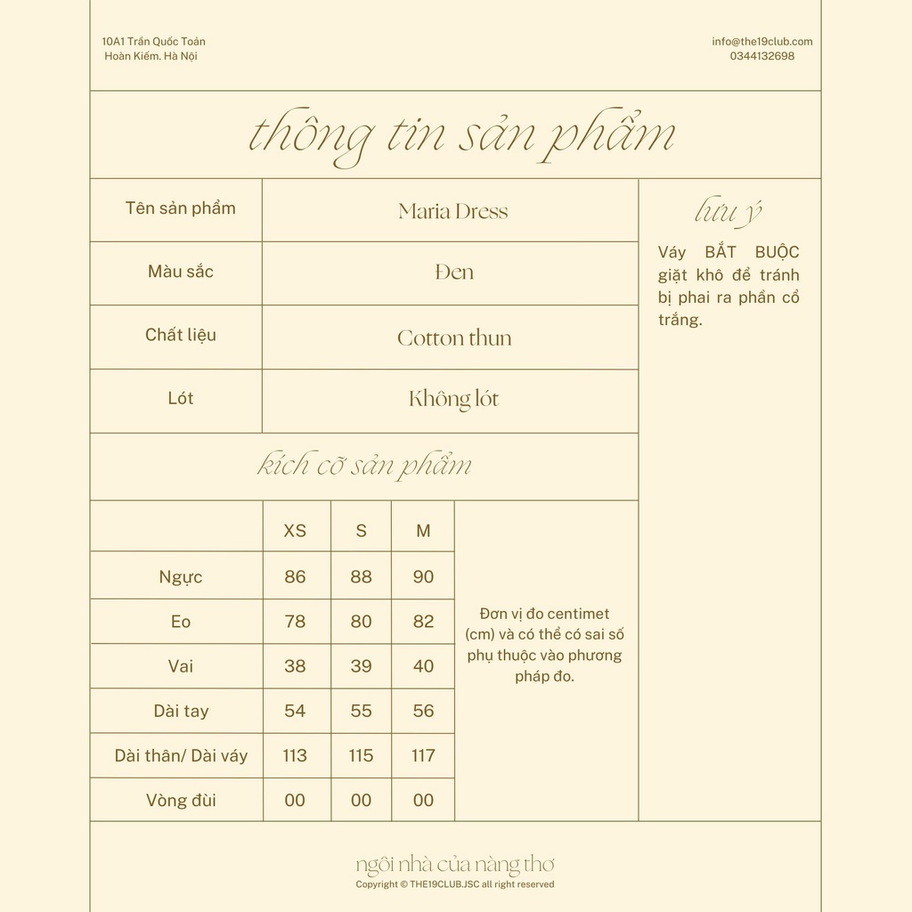 THE19CLUB - Váy sơ mi cotton đen cổ trắng - MARIA DRESS