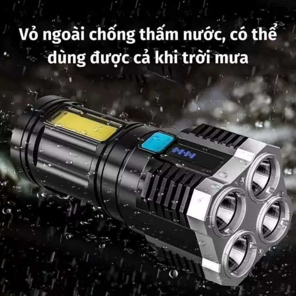 Đèn pin cầm tay 4 bóng led siêu sáng chống nước-Pin trâu