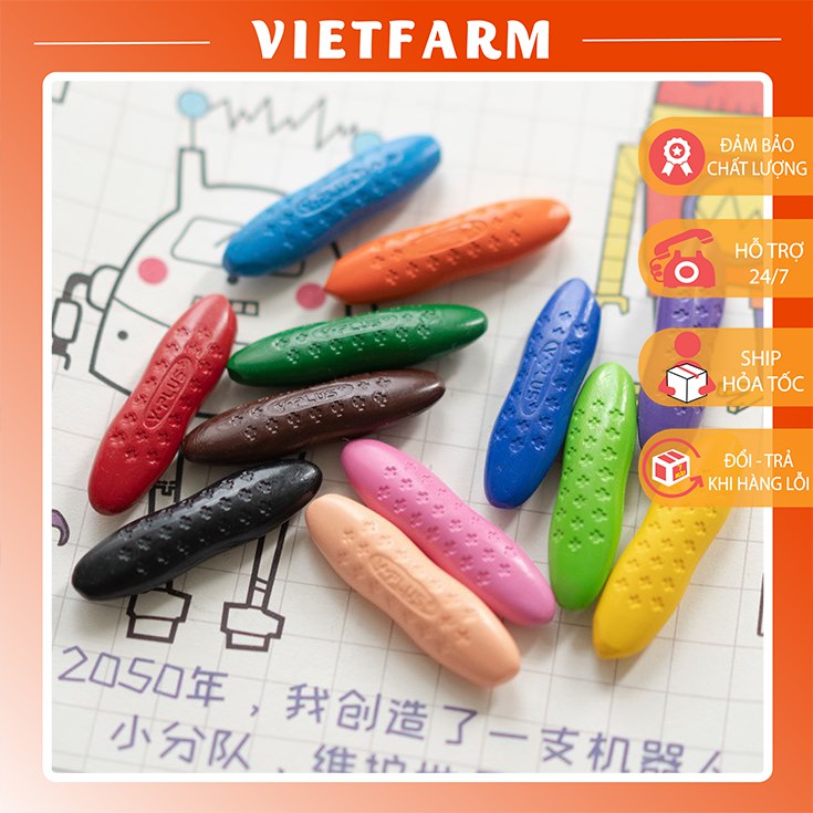 Bộ 12 Bút Màu Sáp Tập Tô Cho Bé - Màu Hữu Cơ An Toàn Cho Bé - Tiện Lợi Không Dây Màu Ra Tay - Vietfarm