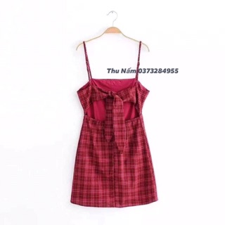 Váy 2 dây kẻ caro màu đỏ