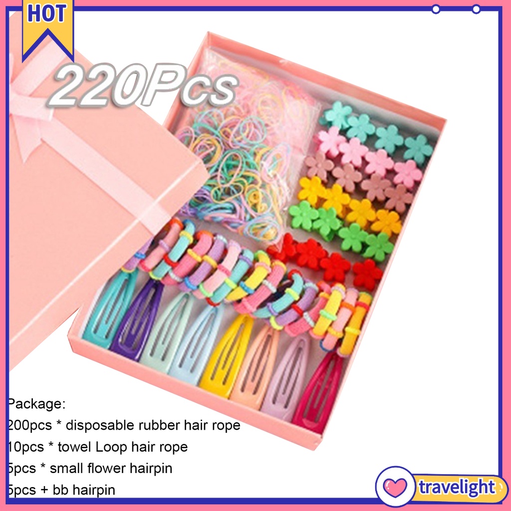 (Hàng Mới Về) Set 220 Kẹp Tóc Màu Kẹo Ngọt Tạo Kiểu Tóc Đuôi Ngựa Cho Bé Gái