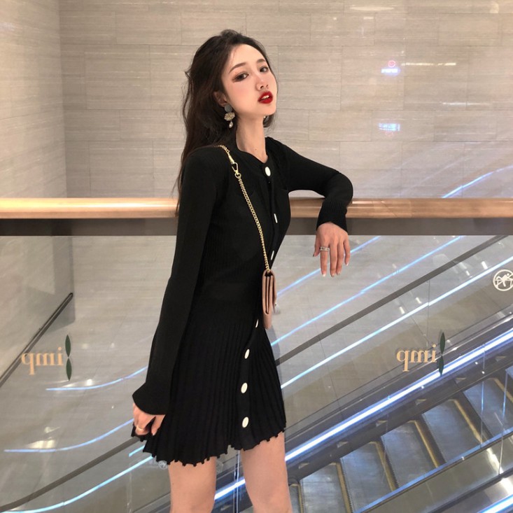Women's long sleeve dress new style Platycodon grandiflorum small fragrance waist with skirt