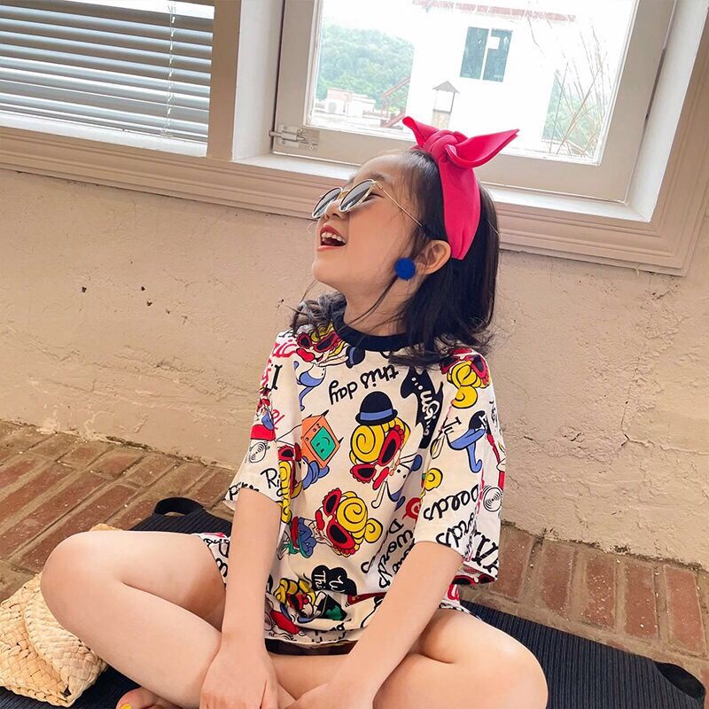 Đầm Thun Tay Ngắn Dáng Rộng In Họa Tiết Hoạt Hình Thời Trang Mùa Hè Cho Bé Gái