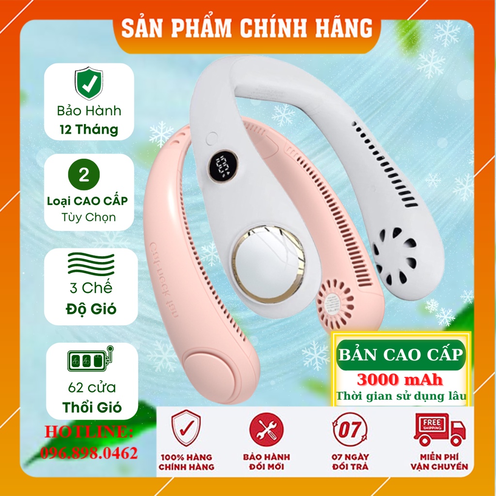 Quạt Mini Đeo Cổ Thông Minh Không Cánh Tốc Độ Mạnh Thổi 360 Độ, Quạt Đeo Cổ Mini Không Cánh 2022 Có Màn Hình LED Sạc USB