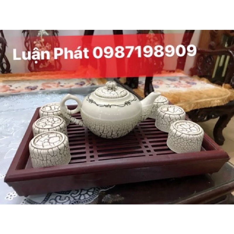 Bộ ấm chén men rạn kèm khay gốm sứ Bát Tràng , nhận in logo trên ấm chén