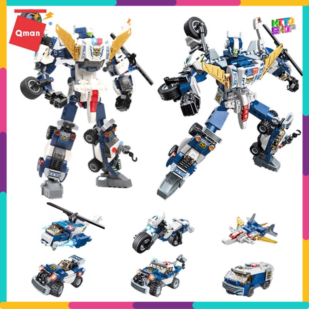 Xếp Hình Lắp Ráp Robot Mech Qman 41104 Người Máy Cảnh Sát Ma 6 Trong 1 Cho Trẻ Từ 6 Tuổi