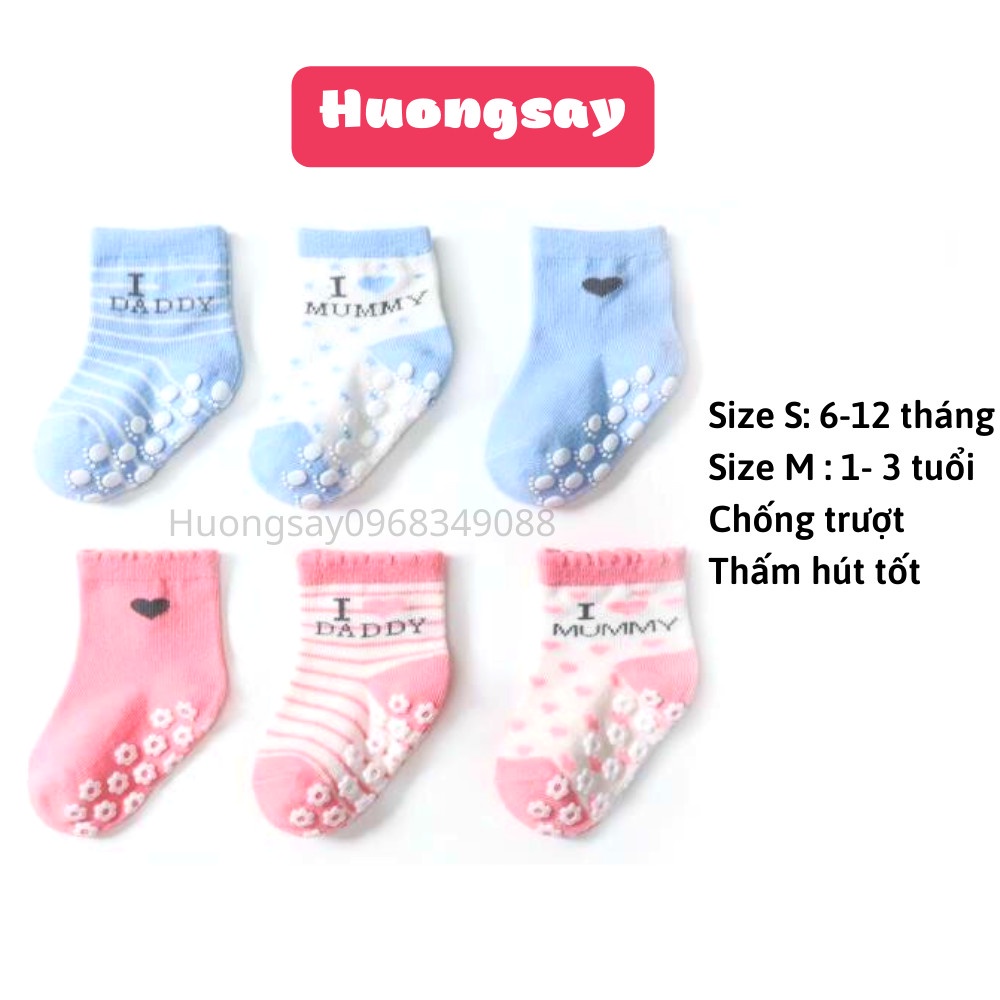 Set 3 đôi tất cao cổ chống trơn trượt MomDad chất dày đẹp cho bé T524