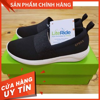 Giày Slip On LiteRide Nữ Cross hai màu Đen vs Xám cao cấp - Kèm Hình thật