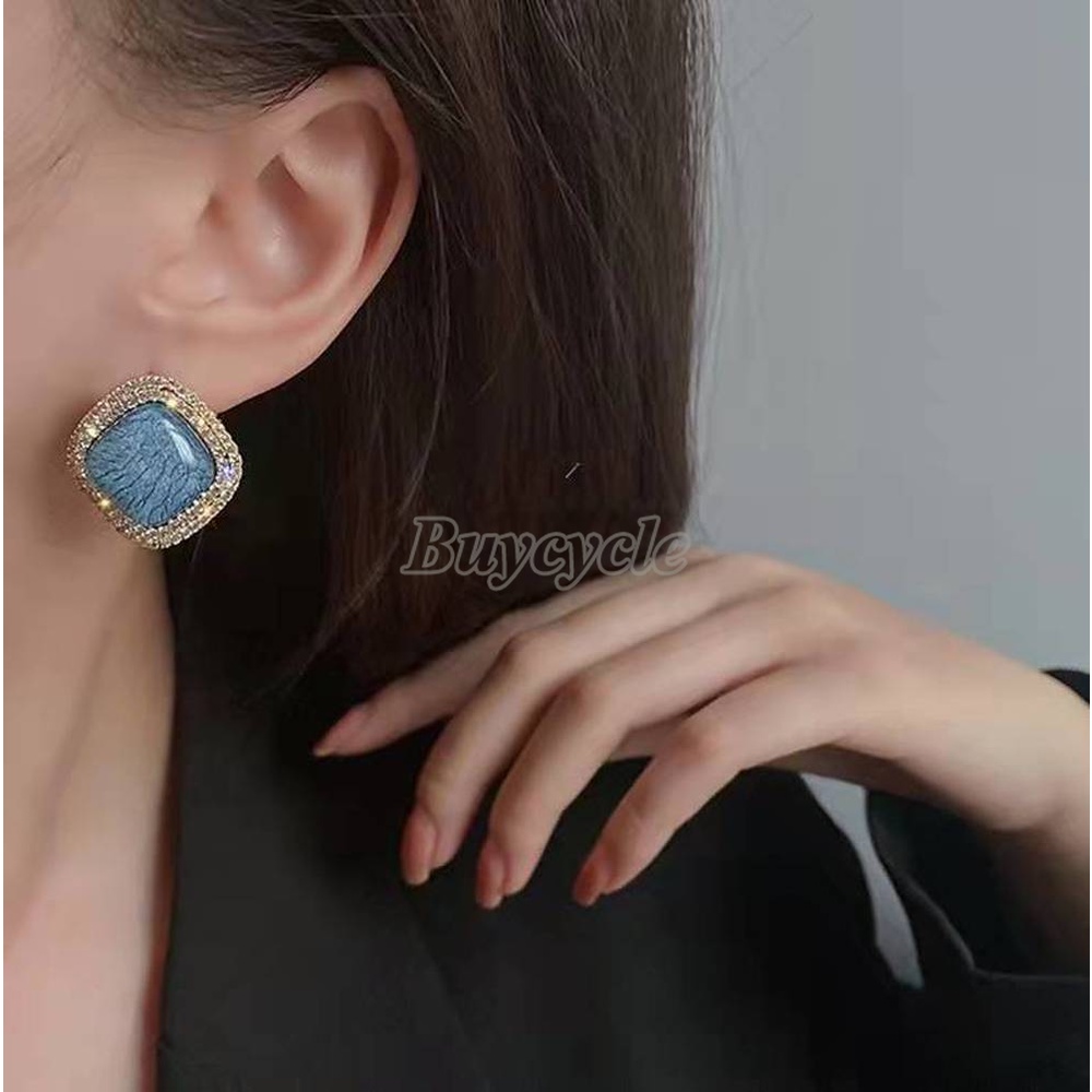 Khuyên Tai Hình Vuông Đính Đá Resin Đơn Giản Thời Trang Cho Nữ