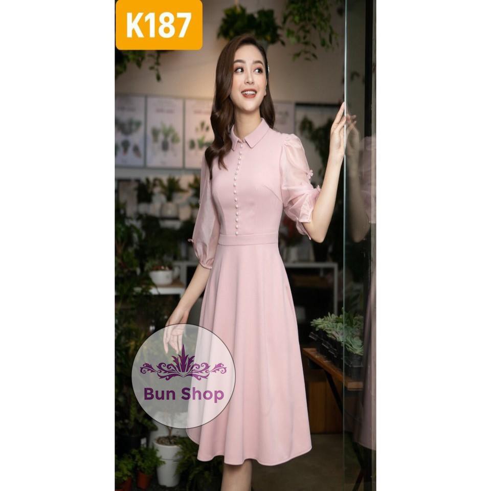 ĐẦM XÒE CỔ ĐỨC K187 - Bun Shop (Hàng may thiết kế ,ảnh thật shop tự chụp)