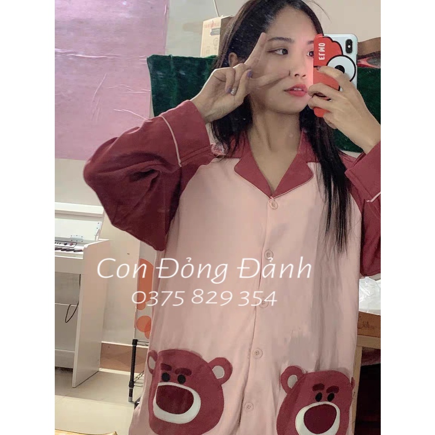ĐỒ NGỦ NỮ dài tay GẤU ĐÁNG YÊU thắt nơ bèo nhún phong cách Hàn Quốc 2021 DN017 (Chất thun cotton mềm) | BigBuy360 - bigbuy360.vn