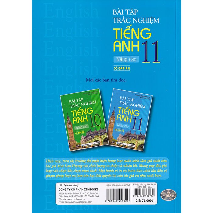 Sách Bài Tập Trắc Nghiệm Tiếng Anh - Lớp 11 Nâng Cao  - 2020