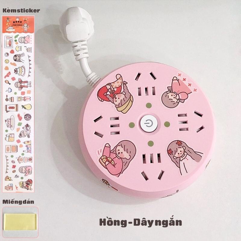 Ổ Cắm Điện Tròn Kèm Sticker Đa Năng Thông Minh Dây Dài 3m - Màu Ngẫu Nhiên