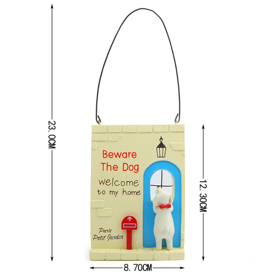 Biển treo cửa phòng hình chó bông trắng hoặc dùng trang trí tiểu cảnh, nhà búp bê